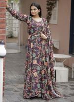 Faux Georgette  Multi Color Festival Wear Printed Readymade Gown With Dupatta